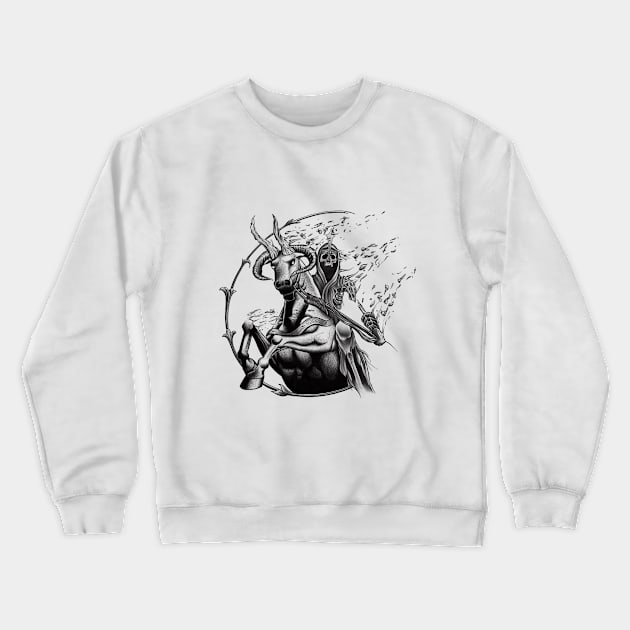 Death Warrior Riding a Mythical Beast while Disintegrating Crewneck Sweatshirt by Tred85